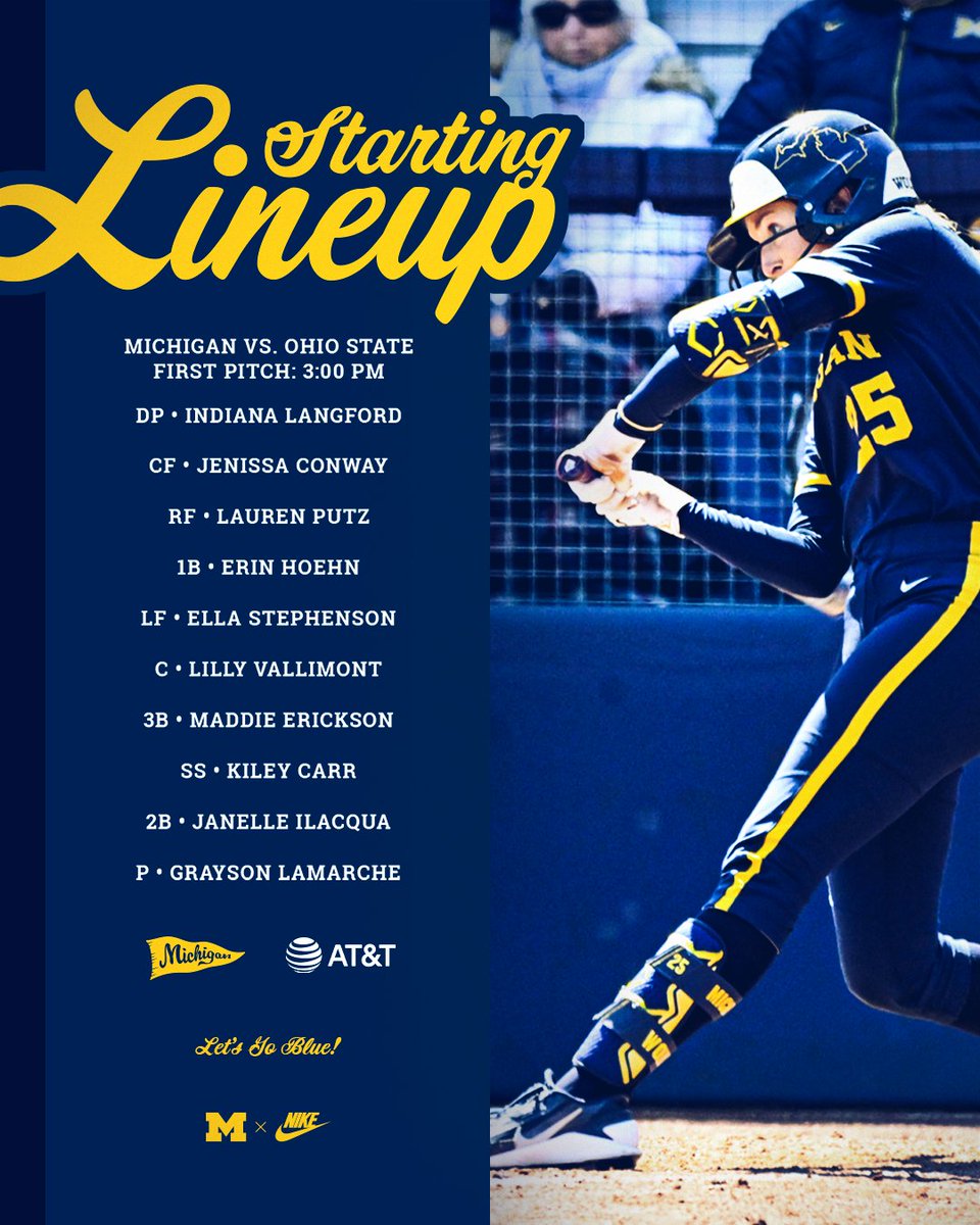 umichsoftball's tweet photo. #GAME41 Starting Lineup.

TV >> @BigTenNetwork
Live Stats >> https://t.co/tMItAJbtp7

#GoBlue | @ATT https://t.co/bJwuZde7Br