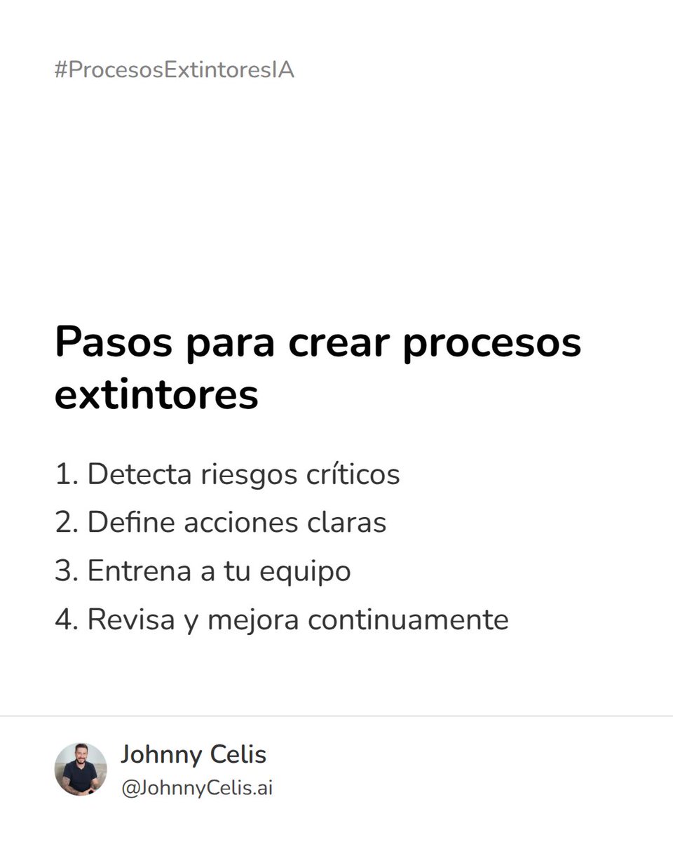 Joscero's tweet image. He analizado el impacto de procesos como extintores en 100 empresas.

1️⃣ Identifica los riesgos.
2️⃣ Define pasos claros.
3️⃣ Entrena a tu equipo.

Resultado: Control rápido y menos pérdidas. #Procesos #Automatización #GestiónDeRiesgos