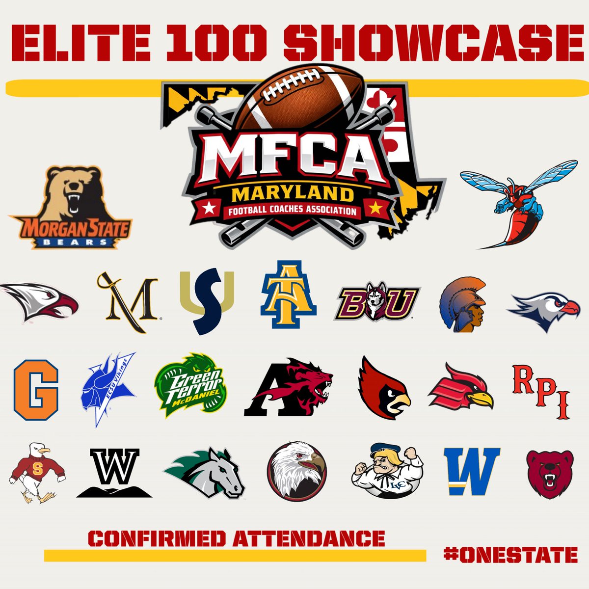 CoachAbel92's tweet image. We’re still happy to add colleges to this State wide showcase. 

Nominations are over 100 athletes. 

Please lets us know if you can attend! 
@MFCA1988 
@CoachRiley73 

#ONESTATE