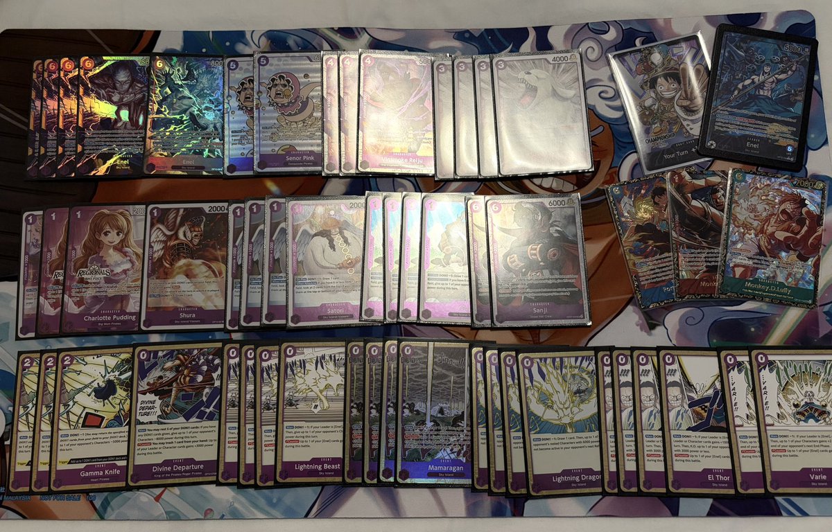 Top 8 at the Lille Treasure Cup with Penel ⚡️
Feels amazing to be back competing at a big event 👀

Deck is absolutely cracked. My only loss was against Nami after losing the die roll.

Lucy ✅
Enel ✅ <a href="/jaredrivertcg/">Jaredrivertcg</a> 
G Bonney ✅
BY Moria ✅
Enel ✅
BY Nami ✅
BY Nami ❌
Enel ✅