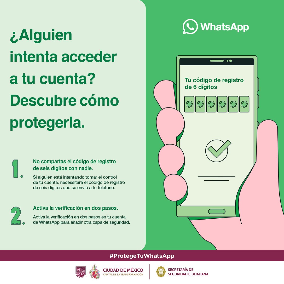 SSC_CDMX's tweet image. 👇🏼 Sigue estas medidas de seguridad, que la #PolicíaCibernética de la #SSC y #Meta te proporcionan para evitar el uso inadecuado de tu información en #WhatsApp 📱. #CiudadSegura