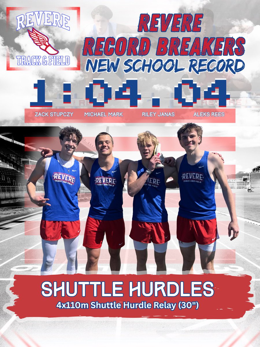 coachdamico32's tweet photo. 🚨NEW SCHOOL RECORD🚨

The Shuttle Hurdle crew of Stupczy, Mark, Janas, &amp; Rees have set a new school record in the hurdle relay w/ a time of 1:04.04❗️
Great job boys! https://t.co/lYrSSVBM4l