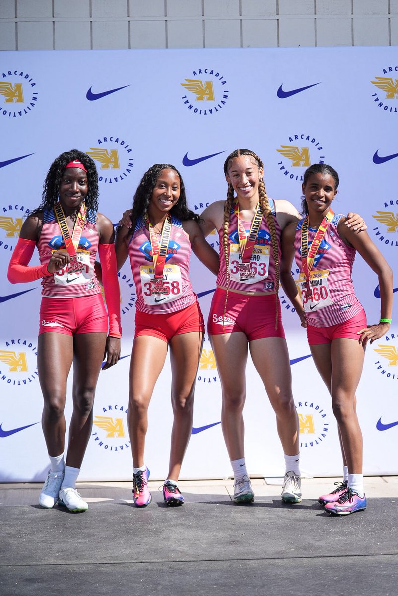 Serra_Track's tweet photo. Congratulations to Sarah Nahounou, Najah Kelly, Khloe Romero, and Mecca Muhammad for medaling in their heat in the Girls 4x1 at the Arcadia Invitational 🥉
#SerraSpeed https://t.co/Crm0JRZ7oU