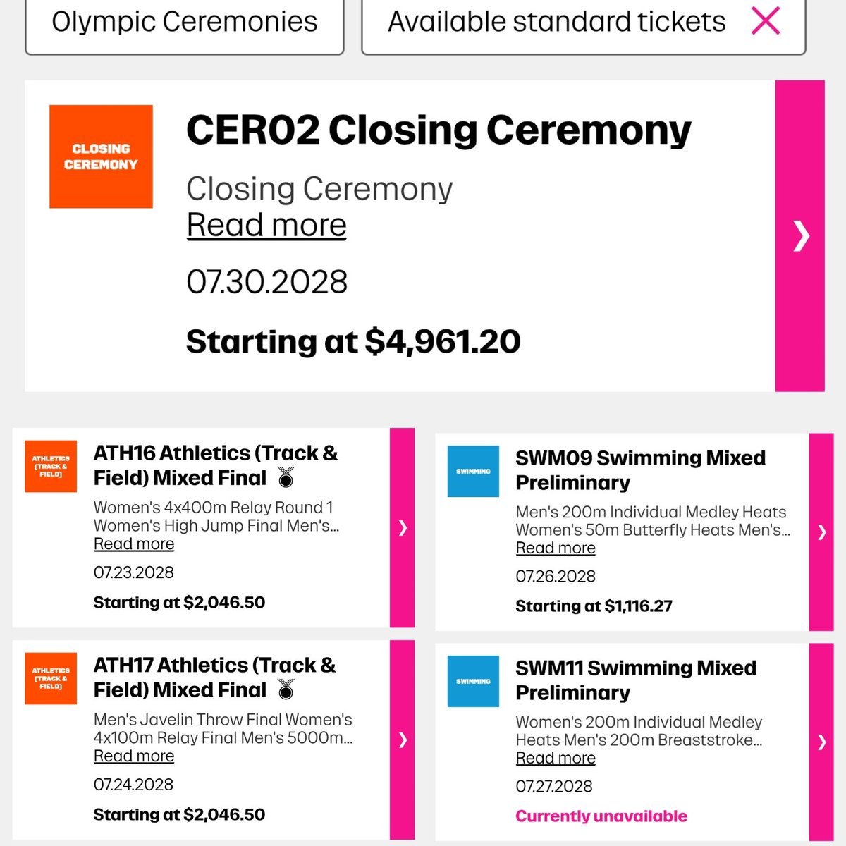 POParitaville's tweet photo. These are just some of the ticket prices from being in Drop 1. Fuck you LA28. https://t.co/Asnvfn65w4