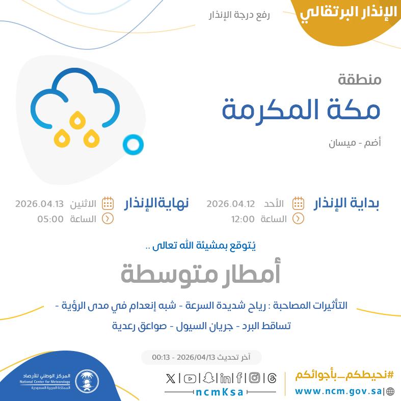 النظام الآلي للإنذار المبكر بالمركز الوطني للأرصاد tweet media