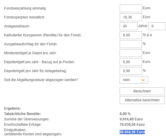 Der ÖRR kostet monatlich nicht 18,36 Euro, sondern 164,50 Euro. Denn würde man das Geld über ein Arbeitsleben anlegen, kämen fast 90.000 Euro Endbetrag dabei raus. 

Geteilt durch 540 Monate, ergibt das fast 165 Euro Opportunitätskosten jeden Monat. Krank.

Bei 60 Jahren