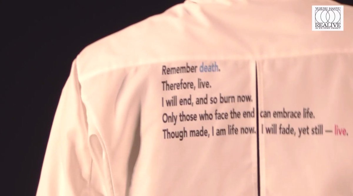 “Lembre-se da morte.
Portanto, viva.
Eu chegarei ao fim, então arda agora.
Apenas aqueles que encaram o fim podem abraçar a vida.
Embora criado, eu sou vida agora. Irei desaparecer, mas ainda assim - viverei.”