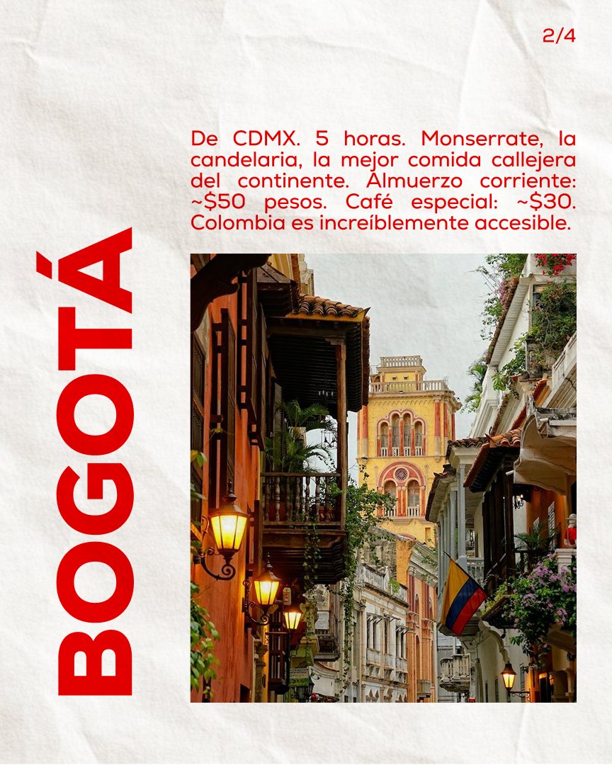 ticket_mx_'s tweet image. ¿Sabías que volar a Guatemala, Colombia, Perú o Cuba desde CDMX puede salir más barato que ir a Cancún? 🌍 Desliza para ver. Y checa los precios en Tickets — abril es temporada baja. Link en bio.
#Tickets #VuelosInternacionales #ViajarBarato #CDMX #Guatemala #Bogota
