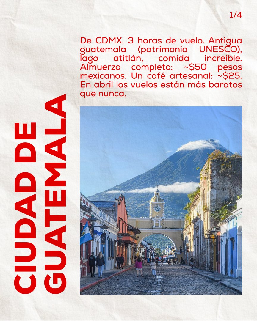 ticket_mx_'s tweet image. ¿Sabías que volar a Guatemala, Colombia, Perú o Cuba desde CDMX puede salir más barato que ir a Cancún? 🌍 Desliza para ver. Y checa los precios en Tickets — abril es temporada baja. Link en bio.
#Tickets #VuelosInternacionales #ViajarBarato #CDMX #Guatemala #Bogota