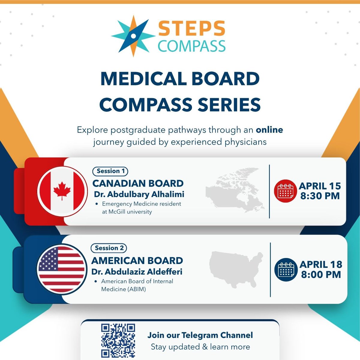 لكل المهتمين بالبورد الكندي 🇨🇦 والأمريكي 🇺🇸 ✨

جهّزنا لكم في STEPS COMPASS
محاضرتين أونلاين تعريفيه عن كلا المسارين

بنتكلم فيها عن كل اللي تحتاجه للتخطيط لاختيار البورد، من تجربة الدكاتره، الإيجابيات والسلبيات، وأهم النقاط 🌟

حضورك بيعطيك فهم أوضح، ويساعدك تقرر أي مسار يناسبك