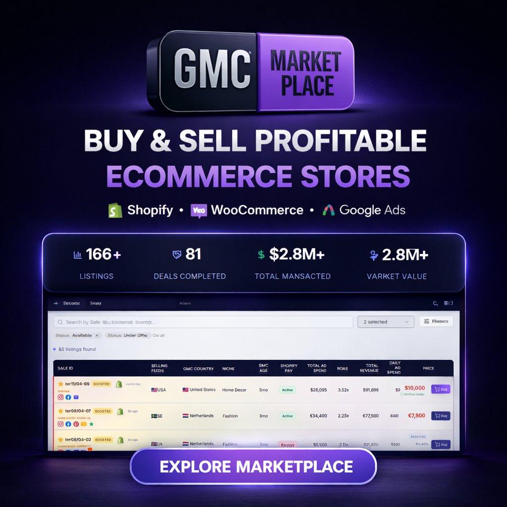 TerryEcom's tweet image. Skip the wait. Own a proven store.
Comment “READY” 🔥

Buy &amp;amp; sell ready-to-scale eCommerce stores with aged GMC and proven Google Ads performance.

#ecommerce #dropshipping #googleads #shopify #woocommerce

🚀 @gmcmarketplace