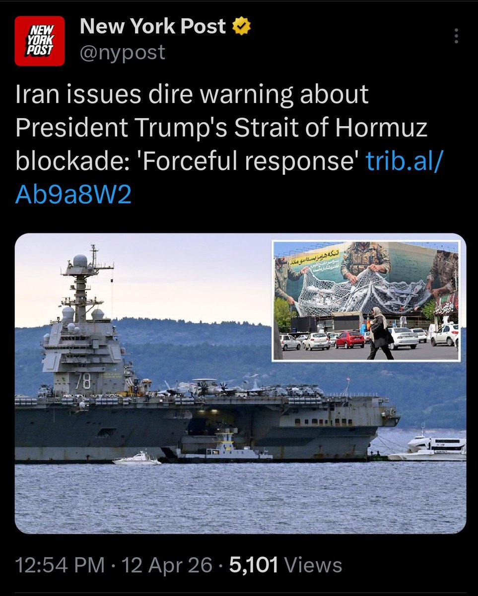 Penny9569's tweet photo. @TrumpWarRoom @GOP @POTUS "Iran warned Sunday that military vessels approaching the Strait of Hormuz would be a violation of the fragile cease-fire and face a “strong and forceful response” — following President Trump’s announcement of a blockade on the critical oil chokepoint." 

https://t.co/giQqyBZv7R https://t.co/XkI9nAMgDu