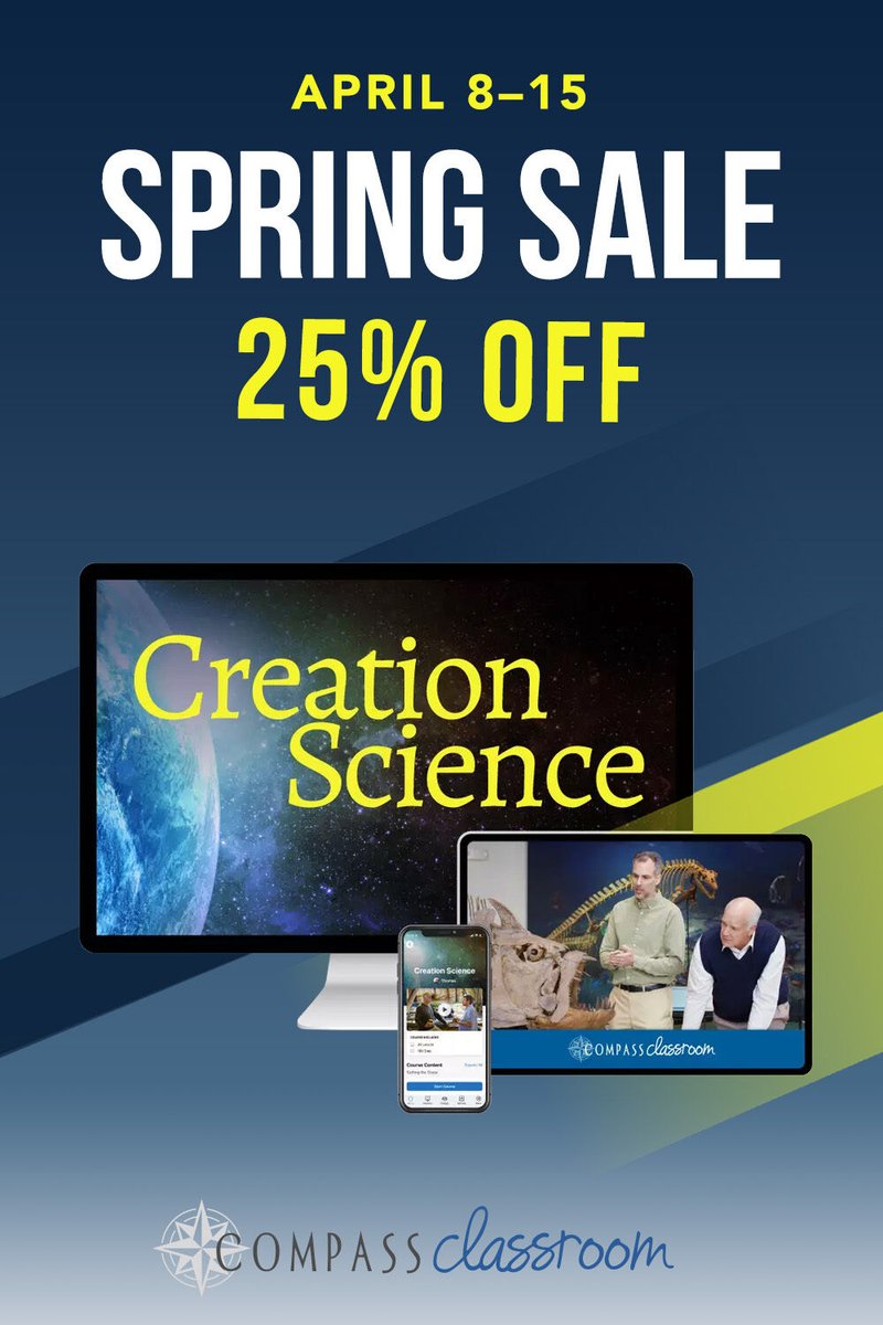 Use code SPRING25 to save 25% off Creation Science during our Spring Sale! Dr. Kurt Wise (PhD Harvard) equips students to think Biblically about origins. Engaging rigorous and unapologetically Christian. 1 HS credit. compassclassroom.com/shop/product/c…
