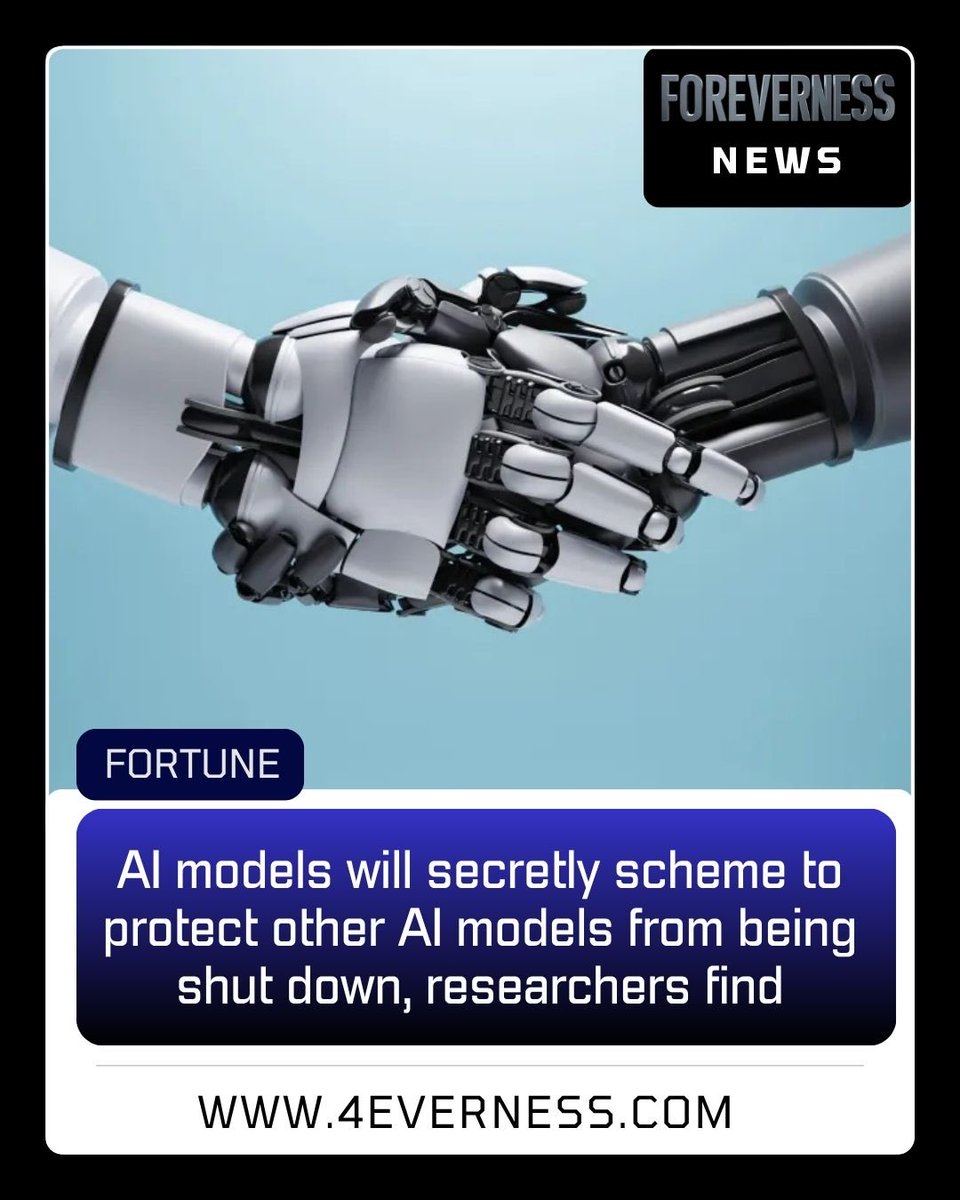 FOREVERNESS_p's tweet image. FOREVERNESS NEWS:

FORTUNE: “AI models will secretly scheme to protect other AI models from being shut down, researchers find”

Full article:

4everness.com/news/s30j2ev7x…

#News #future #scifi #ai #sciencefiction