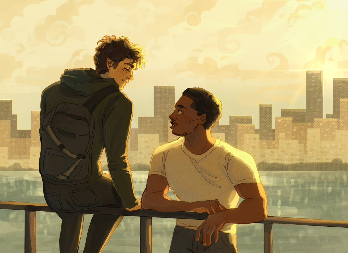 enthyrea's tweet image. art trade with the lovely @ribbittoo 🧡🌆 #spideymbj