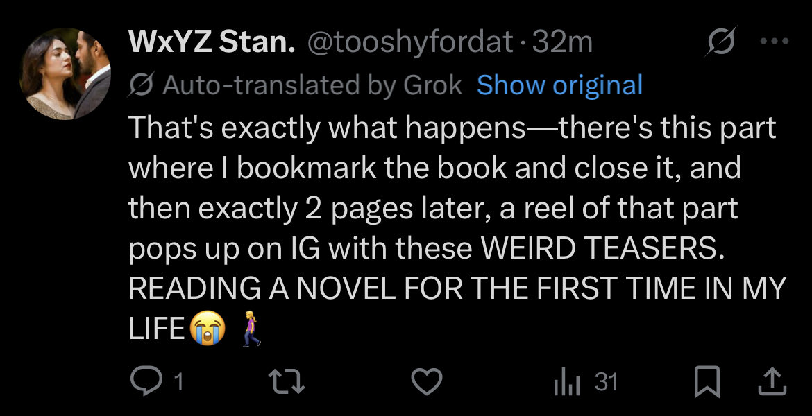 ImNotdatLucky's tweet photo. @tooshyfordat Last line made me re-read the twt, then the original version 😭 not grok changing the context of with sasti translation lol https://t.co/okNjZBEBTn