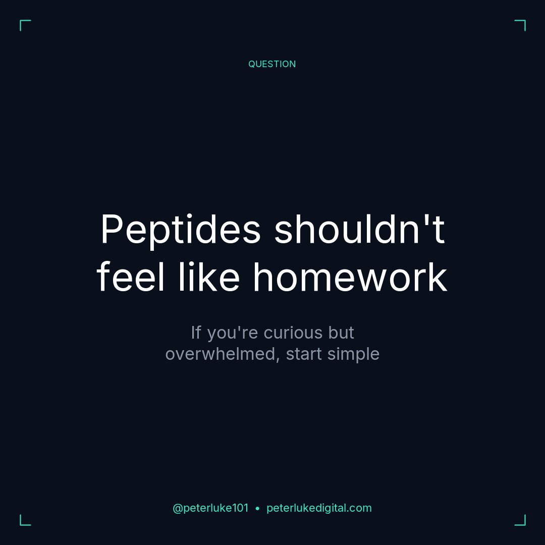 peterluke101's tweet photo. Everyone's talking about peptides. Almost nobody explains where a beginner should actually start.\n\nIf you're curious but still feel overwhelmed by the jargon, that's normal.\n\nThe best first step isn't learning everything. It's learning just enough to stop feeling lost. Link in bio.\n\nWhat's the most confusing part for you right now? #Peptides #BeginnerHealth