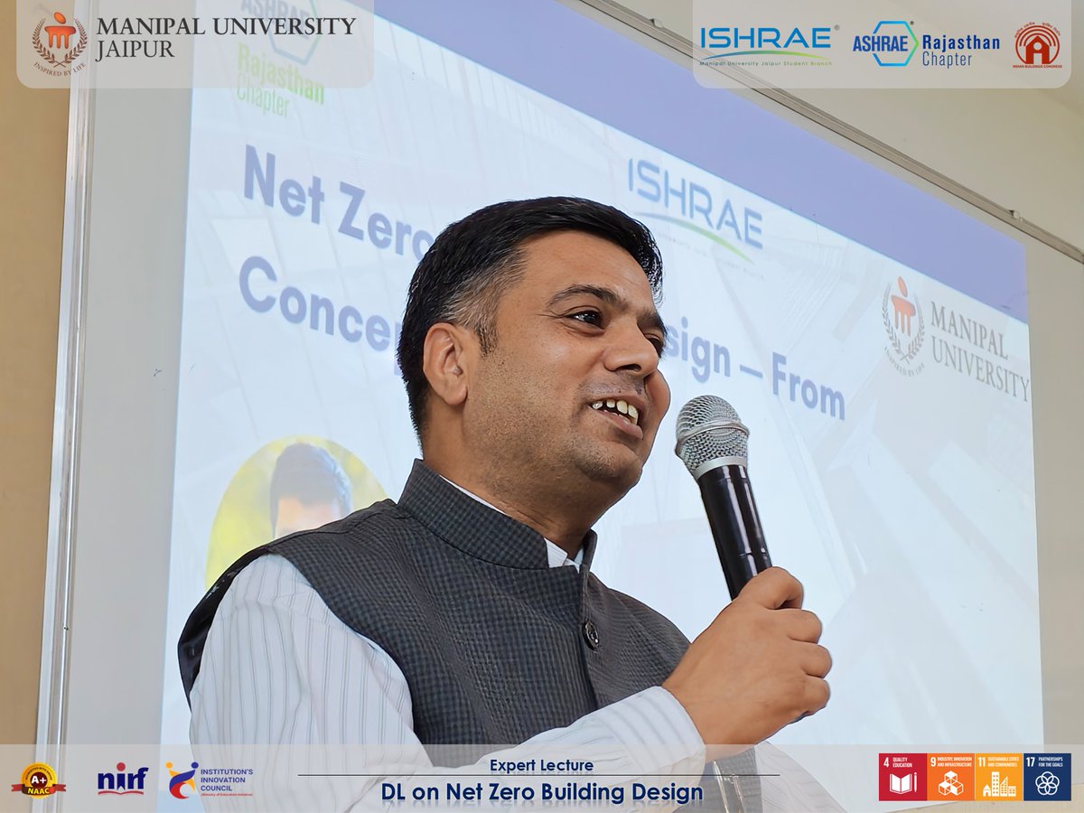 MUJ_Arch's tweet photo. Successfully hosted an Expert Lecture on Net Zero Building Design 🌱
Grateful to Mr. Ashu Gupta for sharing valuable industry insights.
Thanks to ASHRAE &amp; ISHRAE for the collaboration.
#NetZero #MUJ #SustainableDesign https://t.co/Yn3l7pkwpc