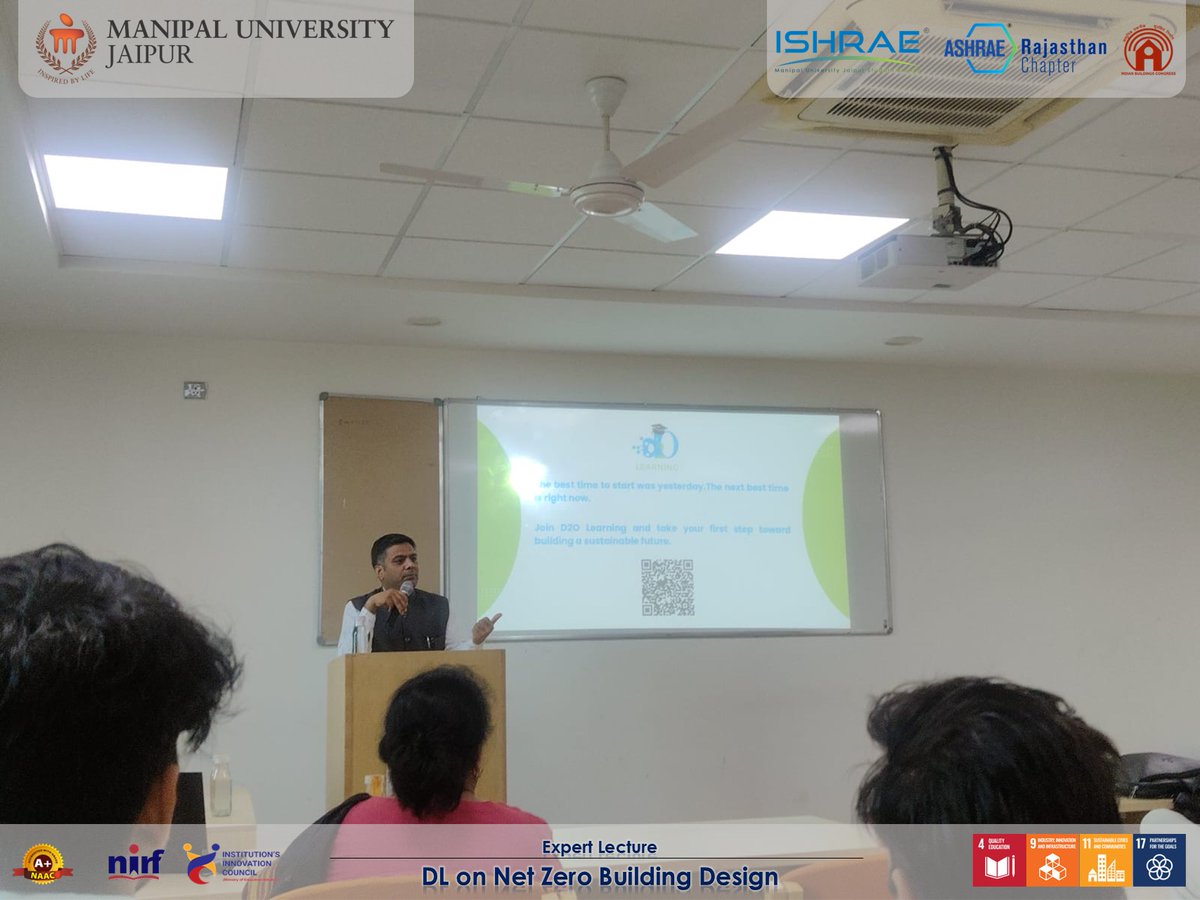 MUJ_Arch's tweet photo. Successfully hosted an Expert Lecture on Net Zero Building Design 🌱
Grateful to Mr. Ashu Gupta for sharing valuable industry insights.
Thanks to ASHRAE &amp; ISHRAE for the collaboration.
#NetZero #MUJ #SustainableDesign https://t.co/Yn3l7pkwpc