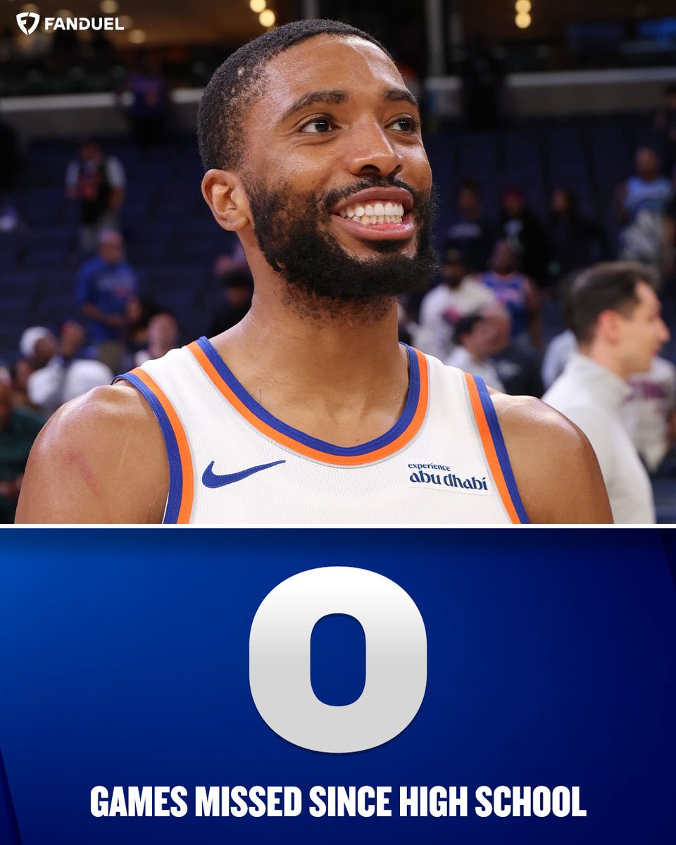 FanDuel's tweet image. Mikal Bridges has played in 753 straight games 😱

#NBA | #NewYorkForever