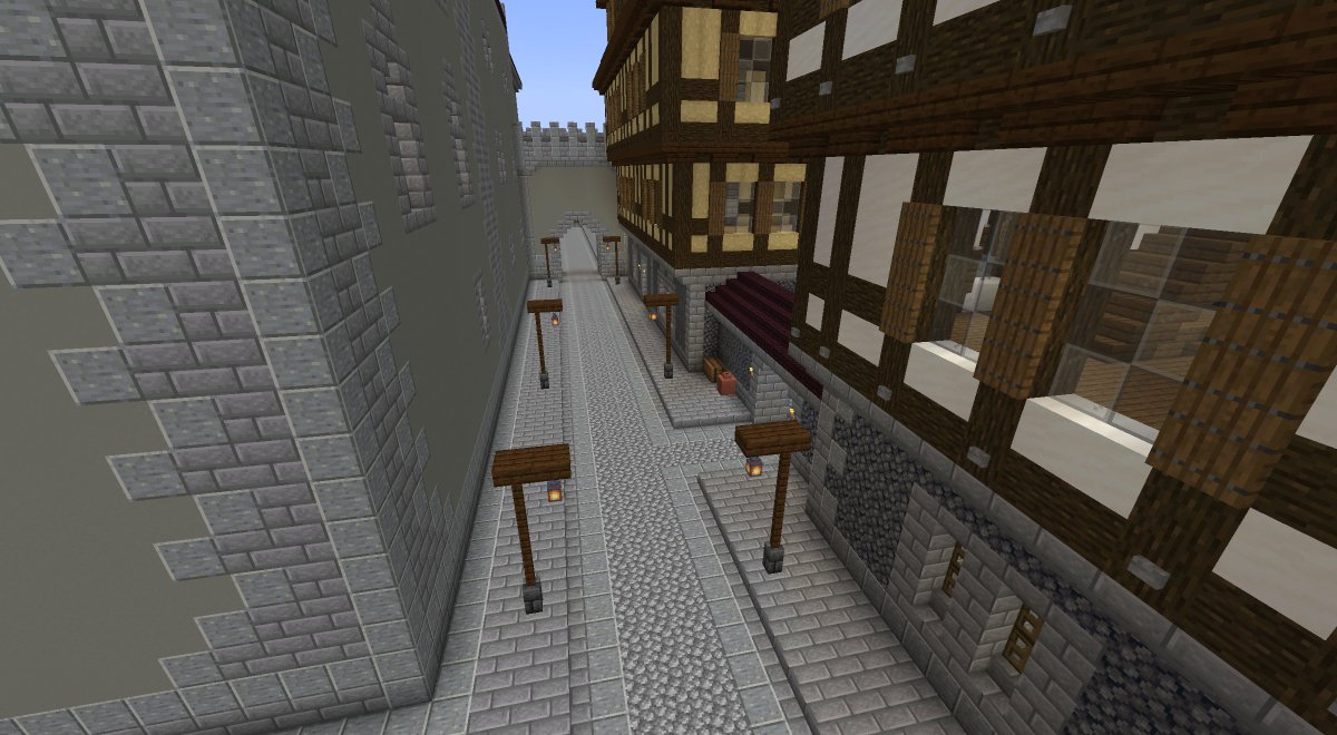 ligaderextrage1's tweet image. Direkt neben der Kanzlei von Dainheim verläuft eine kleine Gasse zur Stadtmauer. Die sogenannte Grafenpforte führt allerdings nicht direkt aus der Stadt heraus, sondern in den angrenzenden Lustgarten des Herrschers von Dainheim. #Minecraft #MinecraftBuilds #MinecraftServer