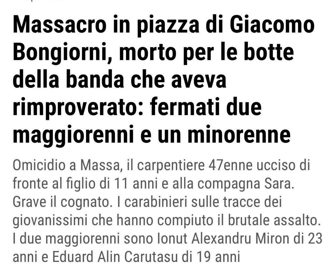 lelehobbit's tweet photo. Fermati alcuni assassini che componevano la baby gang di immigrati che ha ucciso a botte il giovane padre di Massa davanti al figlio 11enne #remigrazione coatta . L’Italia torni nel destino degli italiani #massa https://t.co/k6xqBZ8YNP