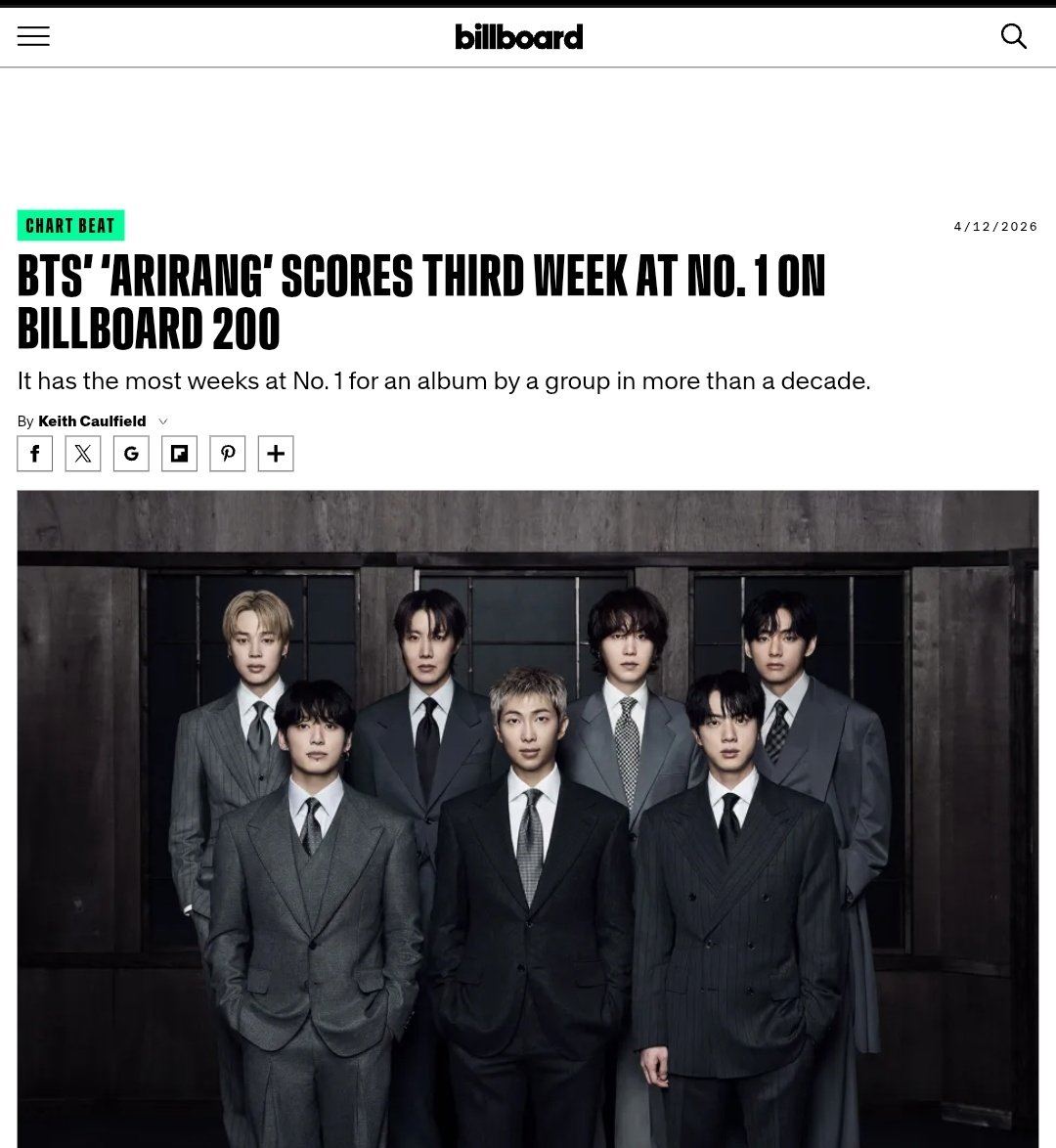 Yoon_kookie97's tweet image. #BTS’ “ARIRANG” remain at #1 on Billboard 200 for the 3rd Consecutive Week🔥

- It has the most weeks at No. 1 for an album by a group in more than a decade.👏🏻

CONGRATULATIONS BTS 
RETURN OF THE KINGS 
PROUD OF BTS 
#arirang_no1bb200