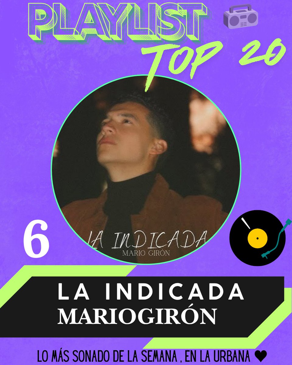 laurbanacol's tweet photo. 6. #LaIndicada - #MarioGirón
(( Al Aire #PlaylistTop20 ))🔊
#YoEscuchoLaUrbana // #LaUrbana Las Canciones Mas Importantes De La > #Semana15 Del 2026 ♪ #ParaTi #Musica | https://t.co/0hsDm8dhne