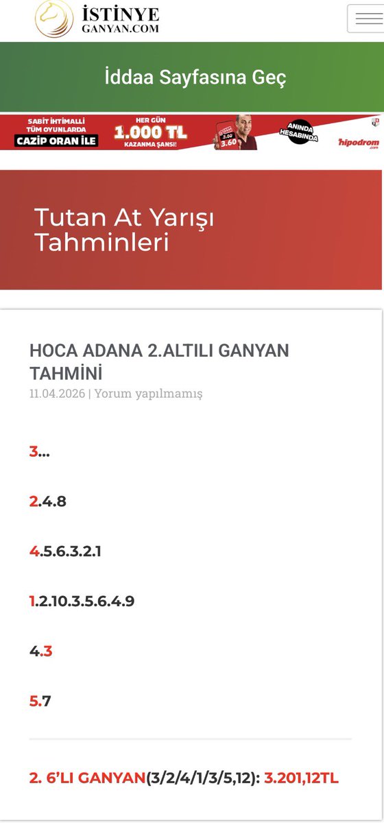 istinyeganyan.com

Sitede ücretli bölümde Adana koşularında Editörümüz Uğur Altı ile yazarımız Hoca 2.altılıyı buldular🎯

🫰3.201.12₺

“Bizde kazanmak moda”

Üyelik için👇👇👇

istinyeganyan.com/vip-uye-ol/

<a href="/UurAltun6/">Uğur Altun</a> 
<a href="/CuneytbeyMeral/">cüneyt meral</a> 
<a href="/JPjA17e1ETESv5b/">cemhao79</a>