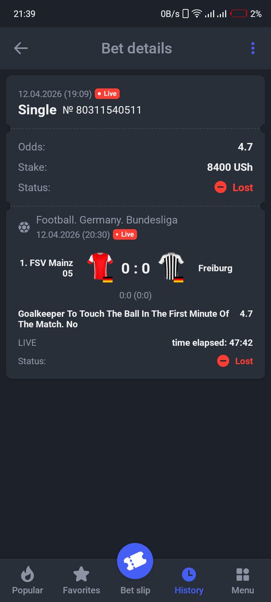 GeneClam_'s tweet photo. @paripesa I made a betslip of fsv mainz vs Freiburg of the goalkeeper not touching the ball in the first minute of the match. he didn't touch the ball, but its saying i lost.
BOOKMAKER SCAMMER ALERT HERE https://t.co/fP8CH204aW