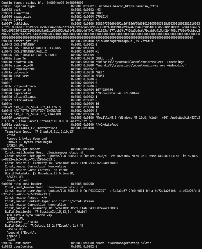mopisec's tweet image. Found multi-stage Cobalt Strike Beacon Loader. The payload will be executed only if the USERDNSDOMAIN variable is "maz", "minaz", "tib", or "geel.maz". 

SHA256: 4078905b6f1810a913a7204c320a31bce644376a72ebe1f54cf324db9afa3ecd
C2: cloudmanagernetapp[.]nl:443

#malware #iocs