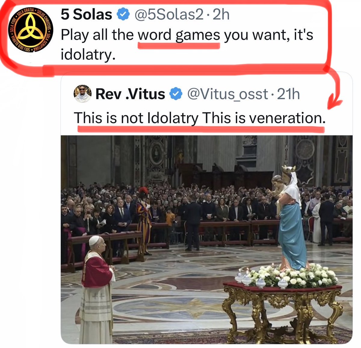 MrCasey62's tweet photo. LOL! The reason he calls it “word games” is because *he doesn’t understand the words*. 🤣

That’s 100% his fault. Not the Catholics’. https://t.co/XOUTRj5XCg