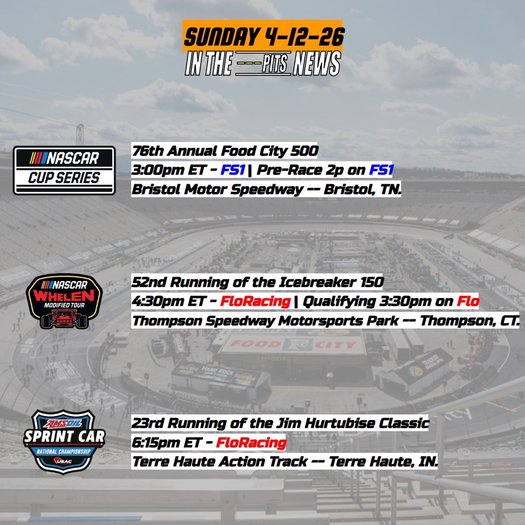 Sunday means Race Day. From Tennessee, Connecticut and Indiana.

<a href="/NASCAR/">NASCAR</a>
<a href="/NASCARRegional/">NASCAR Regional</a> 
<a href="/USACNation/">USAC Racing</a>