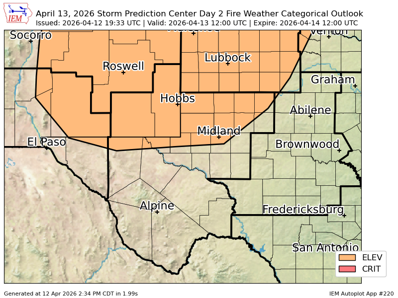 #SPC issues Day 2 Elevated Fire Weather Risk at Apr 12, 19:33z for MAF spc.noaa.gov/products/fire_…