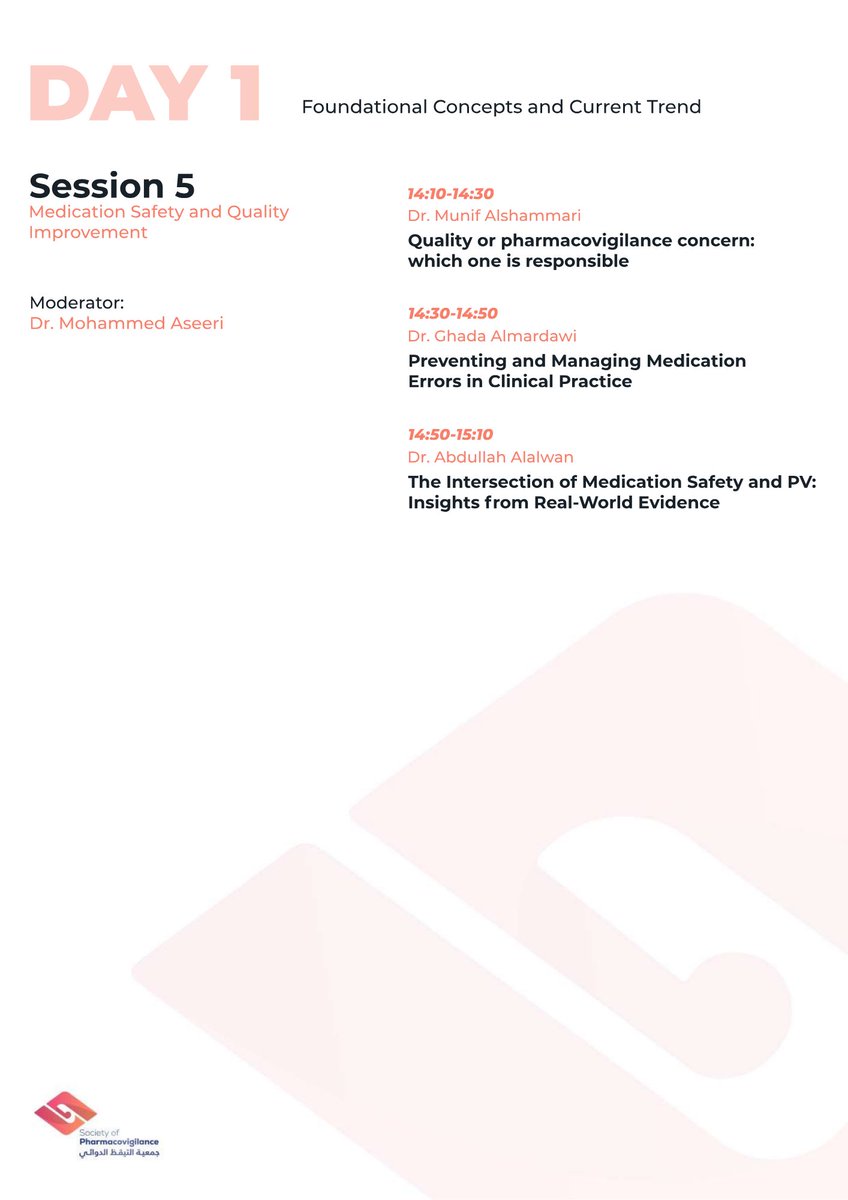 Saudi_SPV's tweet photo. 📢 The Final Agenda for #SPV2026 is Out!

Two days of engaging, practical, and thought-provoking discussions with experts in medication safety and pharmacovigilance.

📅 23–24 April 2026
📍 Al-Sahafa HMG Riyadh

🔗 Register now to secure your spot:
https://t.co/MOpsLT4OnN https://t.co/hQuOcBpHX0