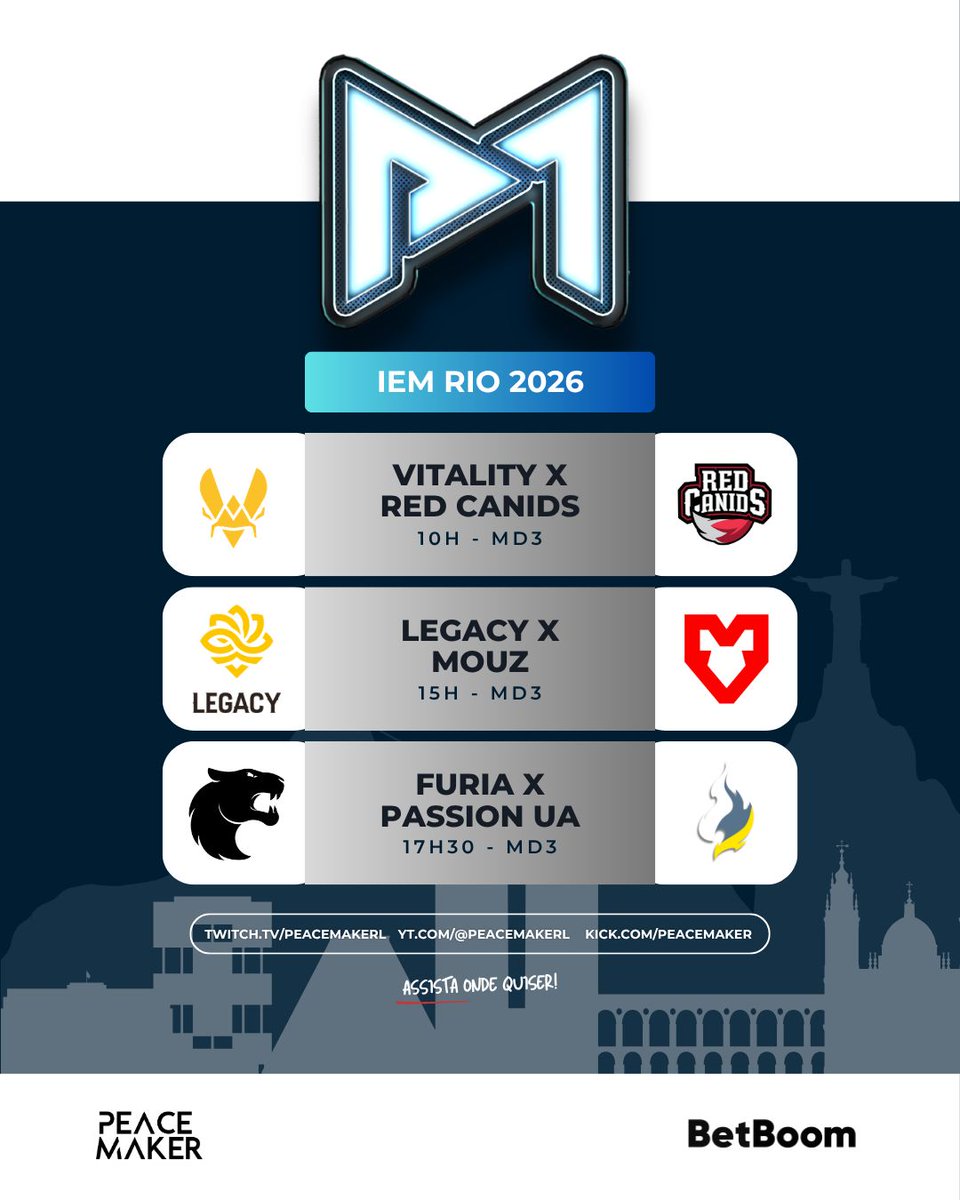 À partir de amanhã, o RIO vai ficar pequeno na IEM Rio 2026 com as melhores equipes de Counter Strike do MUNDO!

E eu transmito tudo para vocês todos os dias com imagens AO VIVO em um oferecimento de <a href="/BetBoomBrasil/">BetBoom Brasil</a> à partir das 10hrs da manhã!

Sera que vem troféu inédito por ai?