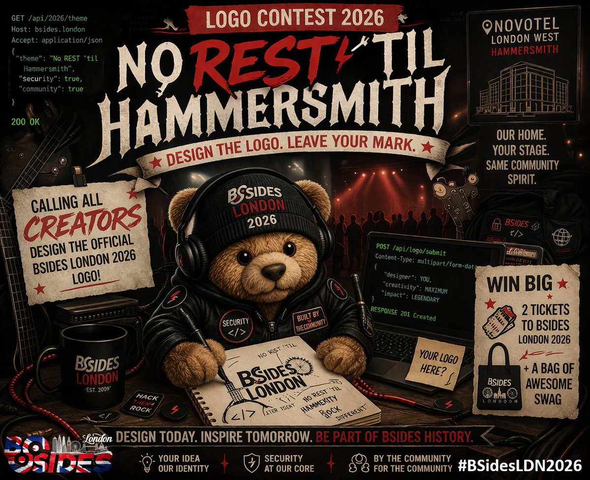 BSidesLondon's tweet image. The annual Security BSides London logo competition is now open!
For the full details, to see our previous logos, terms and conditions, and how to get your submission to us, please visit bsides.london/logo

#BSidesLDN2026 #Security #BSides #London #Logo #Community