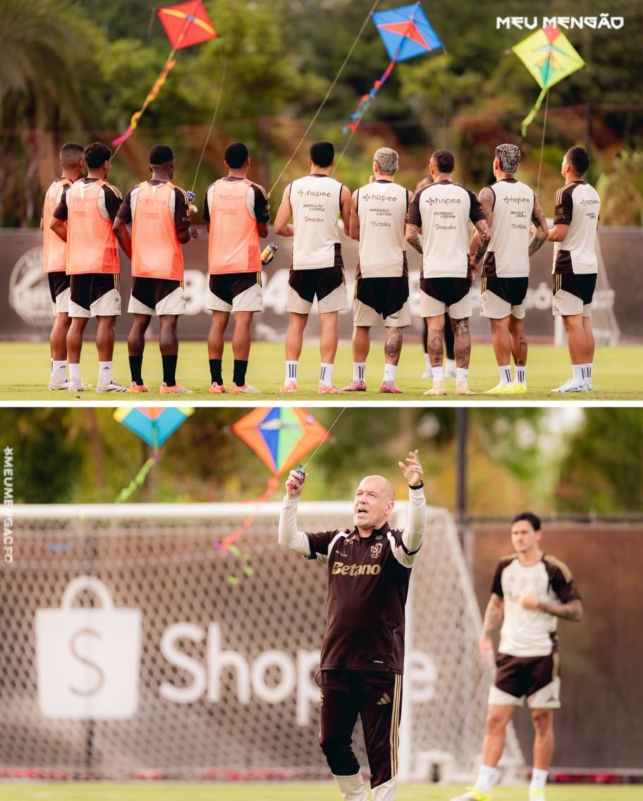 saviocrf95's tweet photo. 🚨URGENTE 

Segundo informações, Leonardo Jardim e sua comissão técnica elevaram o nível do treinamento no CT Ninho do Urubu nesta manhã.

Foco total na bola aérea: os atletas soltaram PIPA no gramado para aprimorar tempo de bola, leitura de vento e posicionamento.

Internamente, já há quem diga que o time nunca esteve tão preparado pra disputar jogada pelo alto.
