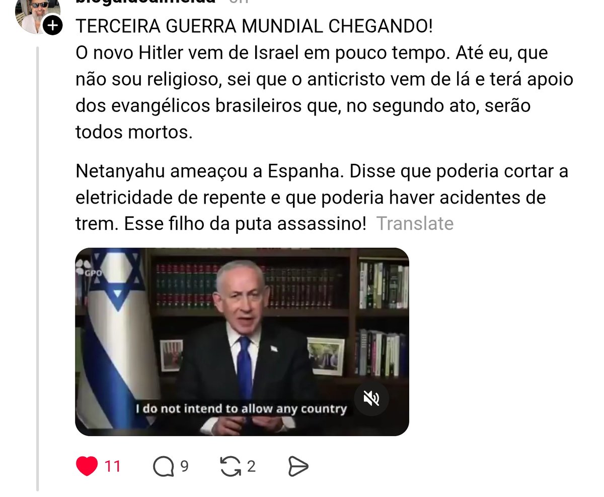 Pedro45es's tweet photo. Vejam este lindo post dizendo que chega a terceira guerra mundial.
Chama Hitler a netaniauh.
Acusa falsamente netaniauh.
Estas contas sobrevivem no meta.

#22XxCC44FF https://t.co/TYtW2EPb7Z