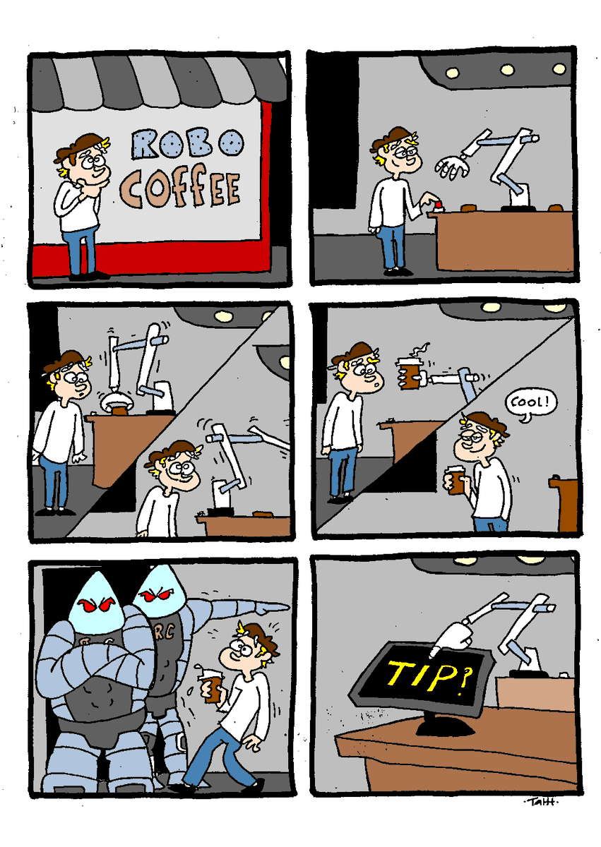 tahtcomics's tweet image. Future beans... #funny #future  #barista #robots