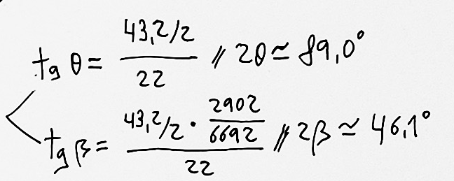 gluijk's tweet photo. @TakeThatClouds @voxs_ramblings 89º is correct, but later you are applying the 2902/6692 factor to the angle 89º, when you must apply it to the new argument of the atan, yielding 46,1º, not 38,6º: https://t.co/NUu6mN5Ms0