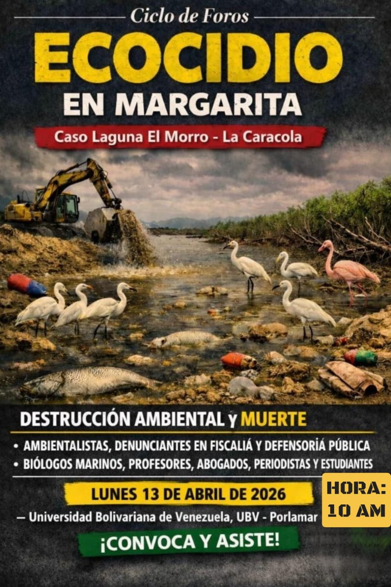 Vamos Margarita!! No dejen que los Ecocidas destruyan la isla.
Esto es mañana a las 10 am, UBV Porlamar, Puerto de la Mar.