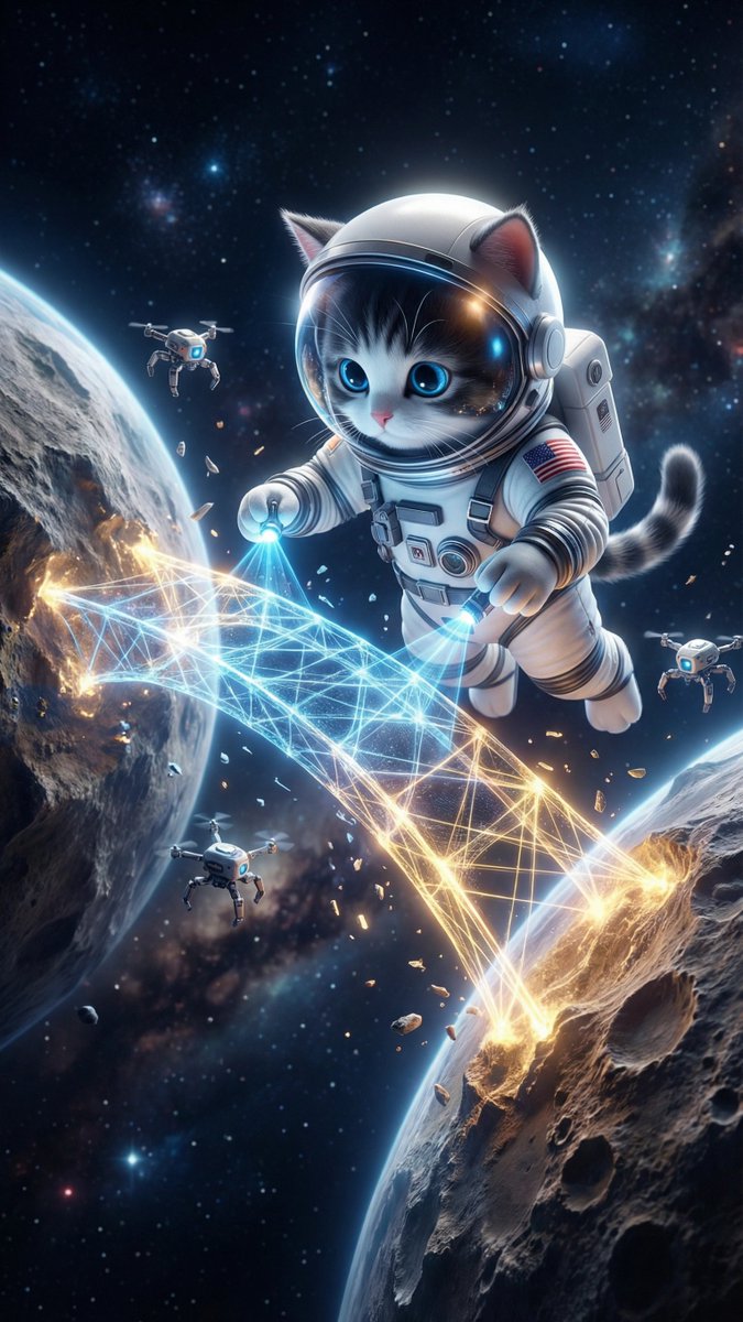 elonxcat's tweet photo. “The future isn’t about crossing paths… it’s about building them.” 🌉✨🚀

#ElonXCat #BuildTheFuture #Innovation #SpaceTech #NextLevel #DigitalArt #SciFiArt #FutureVision #CreateMore #AIArt https://t.co/axygumyfOV
