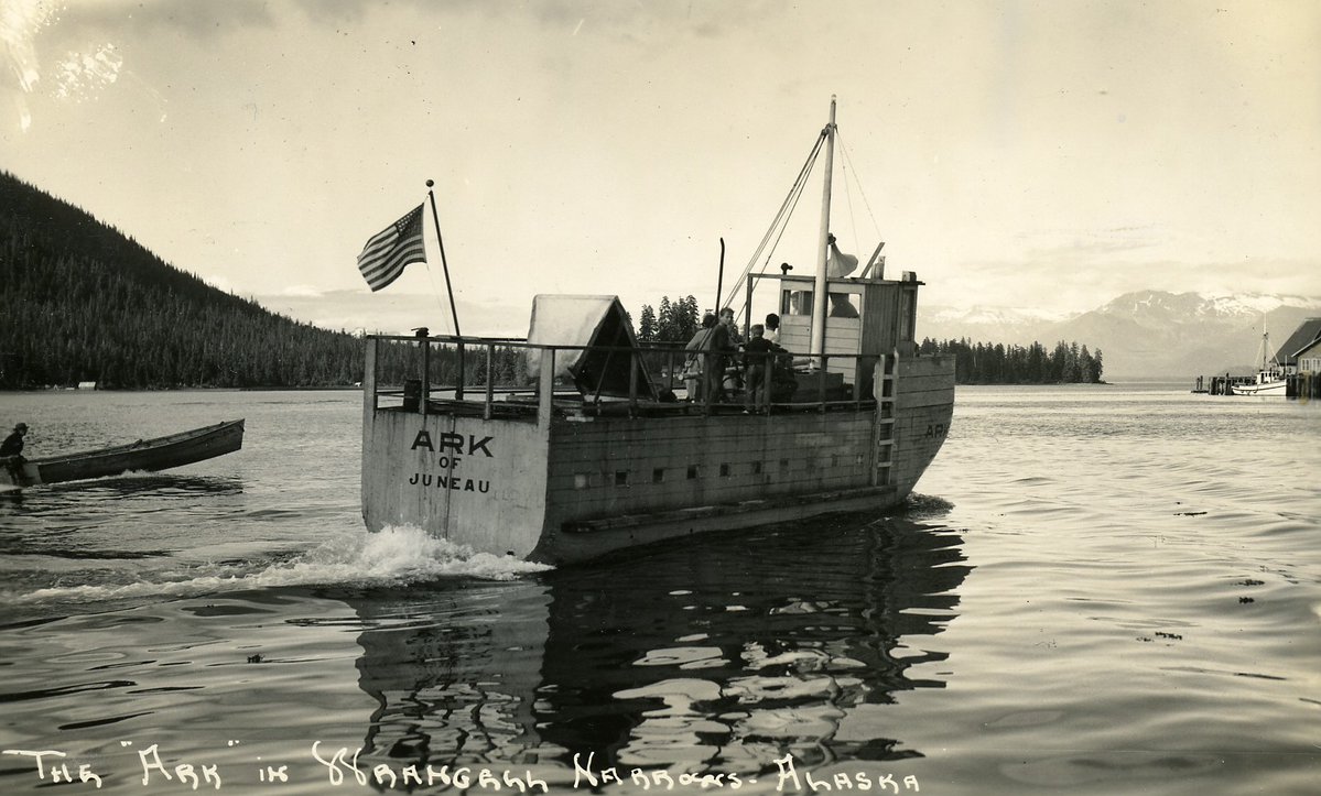 ANC_Historian's tweet image. Desperate to find a place where he could support his family in Depression-era American, Paul Satko built a (very unsafe) boat, the Ark of Juneau, and sailed from Anacortes, WA to Juneau in 1940. Powered by a 1928 Buick truck engine. #alaskahistory #Alaska
