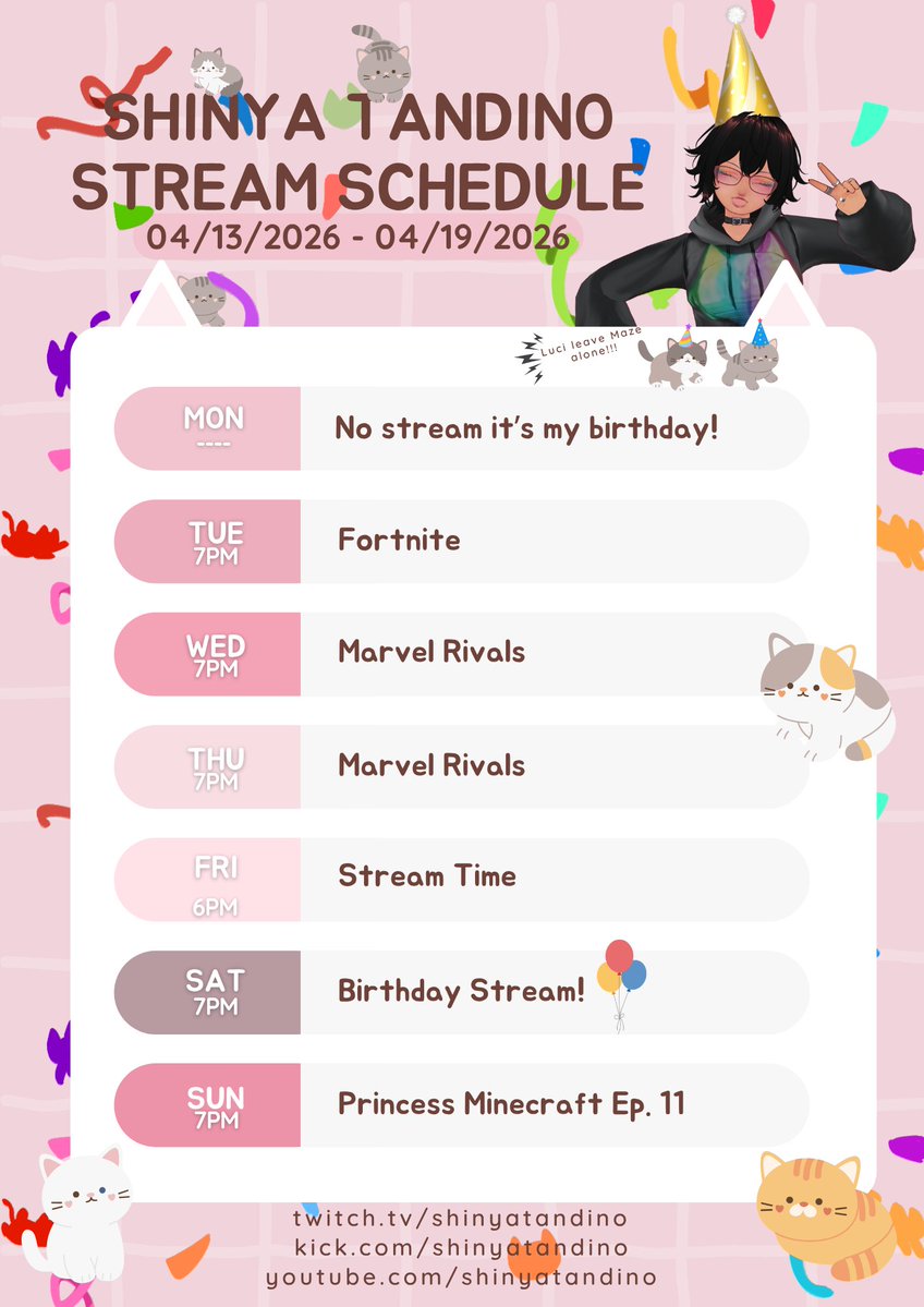 Shinyatandino's tweet image. 🐾📅✨  New Weekly Streaming Schedule! / Nuevo Horario de Streams✨📅🐾    
🐾🔗𝕪𝕠𝕦𝕥𝕦𝕓𝕖.𝕔𝕠𝕞/@𝕊𝕙𝕚𝕟𝕪𝕒𝕋𝕒𝕟𝕕𝕚𝕟𝕠     
🐾🔗𝕥𝕨𝕚𝕥𝕔𝕙.𝕥𝕧/𝕤𝕙𝕚𝕟𝕪𝕒𝕥𝕒𝕟𝕕𝕚𝕟𝕠     
🐾🔗𝕜𝕚𝕔𝕜.𝕔𝕠𝕞/𝕤𝕙𝕚𝕟𝕪𝕒𝕥𝕒𝕟𝕕𝕚𝕟𝕠   
#VTuber #StreamingSchedule