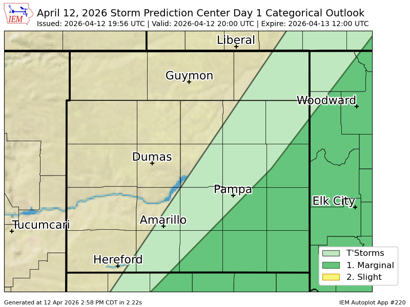 #SPC issues Day 1 Marginal Convective Risk at Apr 12, 19:56z for AMA spc.noaa.gov/products/outlo…