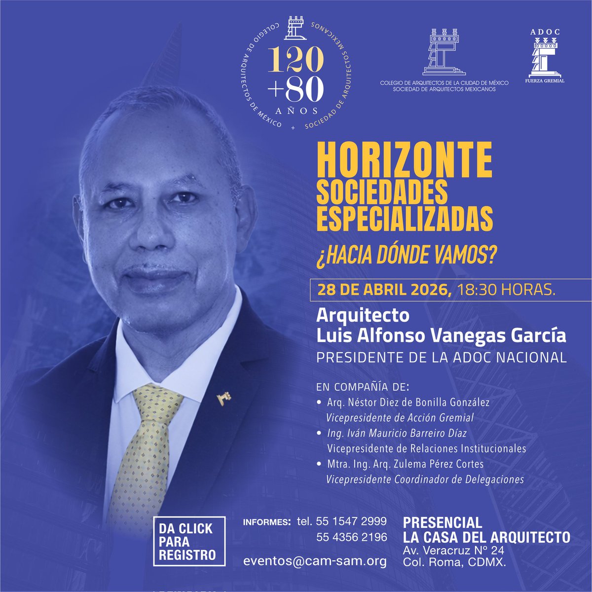 colegiodearqs's tweet image. #CAMSAM te invita a “Horizonte: Sociedades Especializadas” con el Arq. Luis Alfonso Vanegas García de la #ADOC Nacional.
Tema: #DRO y futuro del gremio.
📅 28 abril | 18:30 h
📍 La Casa del Arquitecto
🔔 Registro 👉 forms.gle/nXcbGusKEHwUK9…