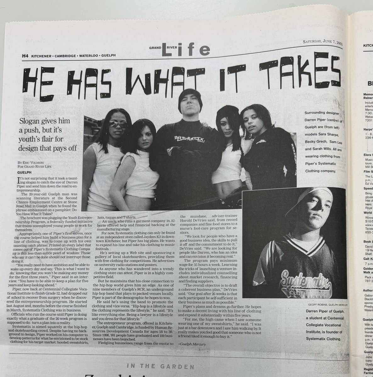 optikzofficial's tweet image. This piece dropped June 7, 2003 in the Guelph @MercuryTribune, Grand River Life, on my music career and the clothing company I started when I was 18 Systematix Clothing Co. 📰 #optikz #systematixclothingco