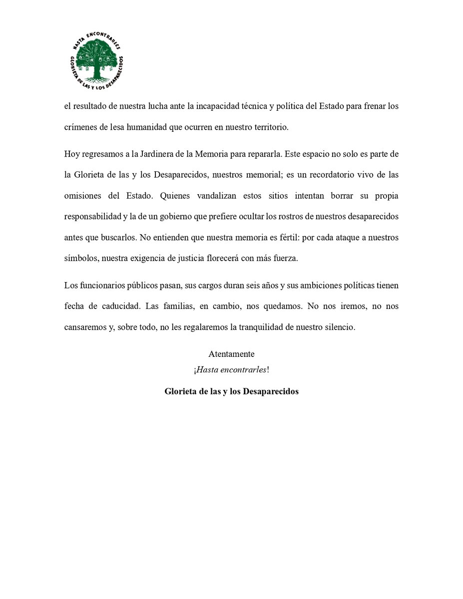 Glorieta de las y los Desaparecidos tweet media