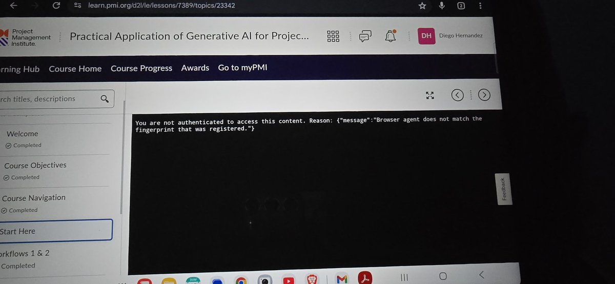 DiegoBond9's tweet photo. @PMInstitute uno queriendo capacitarse y poder recomendarlos y pasa esto en la plataforma! 
Ya envié feedback, ojala lo pieda resolver pronto 
#estudio #domingo https://t.co/RGSWznL0qT